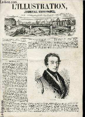 L'ILLUSTRATION JOURNAL UNIVERSEL N 105 - Sir Robert Peel. Portrait de sir Robert Peel.- Courrier de Paris. - Histoire de la Semaine. Attaque du camp franaisde Sidi-bel-Abbs par des fanatiques arabes; Dessin chinois d'un bateau  vapeur anglais......