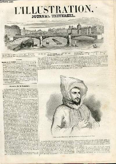 L'ILLUSTRATION JOURNAL UNIVERSEL N 151 - Histoire da 11 Semaine. Portrait de Sid-el-Hadj Abd-el-Kader Ben-Mohammed-Achache, ambassadeur du Maroc. - Courrier de Paris. Ordination de l'vque de Luony au couvent des Oiseaux, le 4 janvier 1846. - Une .....