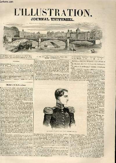 L'ILLUSTRATION JOURNAL UNIVERSEL N 164 - Histoire de la Semaine. Portrait du grand-duc Constantin.- Courrier de Paris. - boulement du tunnel de Courcelles.-Plan du souterrain de Courcelles; Entre du souterrain; Vue extrieure et intrieure du.....