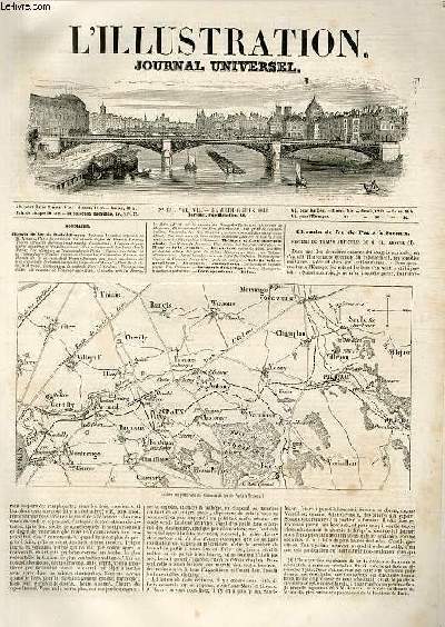 L'ILLUSTRATION JOURNAL UNIVERSEL N 171 - Chemin de fer de Paris  Sceaux. Systme de trains articuls de M. Arnoux. Carte du parcours du chemin de fer de Paris  Sceaux ; Trains articuls dcrivant une courbe ; Locomotive ; Wagons de premire, .......