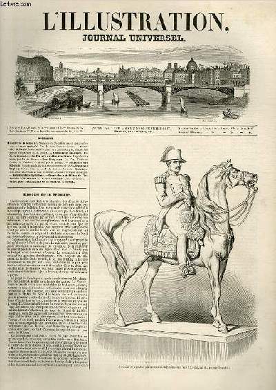 L'ILLUSTRATION JOURNAL UNIVERSEL N 208 - Histoire de la semaine. Statuette de Napolon par-le comte d'Orsay, - Revue agricole. Par M. Saint-Germain Leduc. - Cour rler de Paris. Le Carnaval  Lima et  Buenos-Ayres, d'aprs de dessins originaux de .....