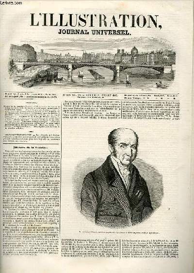 L'ILLUSTRATION JOURNAL UNIVERSEL N 228 - Histoire de la semaine. Portrait de M. le docteur Pariset. - De l'emprunt del vile de Paris et de l'octroi municipal. - Courrier de Paris. - Entre,du parc des Minimes; souper des dames; avenue des Hommes-d*Arme