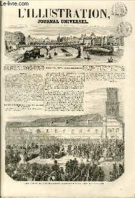 L'ILLUSTRATION JOURNAL UNIVERSEL N 617-Arrive  Toulon des restes du gnral de Lourmel. - Histoire de la semaine. - Chronique musicale. - Courrier de Paris. - Fte donne  Alexandrie  l'occasion de l'avnement de S, A. Sad-Pacha.- Chronique ........