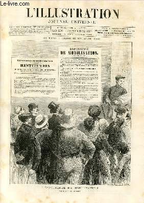 L'ILLUSTRATION JOURNAL UNIVERSEL N 2324-Gravures : l'exprience de mobilisation : l'apposition des affiches - la mobilisation : embarquement de l'artillerie  Toulouse; le 1er convoi du 10 dragons s'embarquant  Montauban sous la direction du gn......