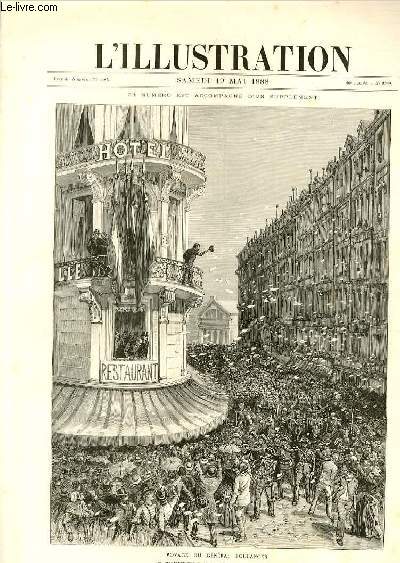 L'ILLUSTRATION JOURNAL UNIVERSEL N 2360 - Gravures: voyage du general Boulanger, les manifestations de la rue de la gare,  Lille - theatre-francais, le 