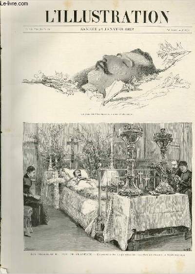 L'ILLUSTRATION JOURNAL UNIVERSEL N 2552 - Gravures: le duc de Clarence sur son lit de mort, les obsques du duc de Clarence, exposition du corps dans la chambre mortuaire,  Sandringham par W.H.O / Articles: la comdie, l'hygine des gens de lettres..