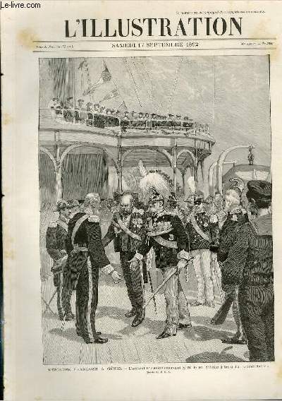 L'ILLUSTRATION JOURNAL UNIVERSEL N 2586 - Gravures: l'escadre franaise  Genes, l'amiral Rieunier recevant S.M. le roi d'Italie  bord du 