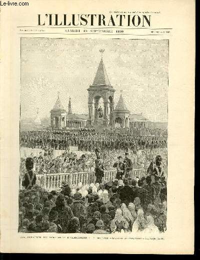 L'ILLUSTRATION JOURNAL UNIVERSEL N 2898 - Gravures: inauguration du monument d'Alexandre II  Moscou, l'arrive de l'empereur par H.Thiriat - les fetes de Hollande, les feux de joie sur les digues du Zuiderzee par Haenen - les incendies de pins dans la..