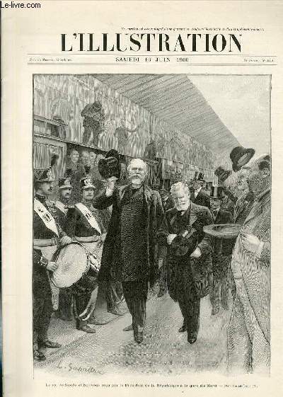 L'ILLUSTRATION JOURNAL UNIVERSEL N 2990 - Gravures: le roi de Suede et Norvge reu le Prsident de la Rpublique  la gare du Nord par L.Sabattier - exposition universelle, le trottoir roulant par Scott - l'exposition de l'arsenal de Johannesbourg...