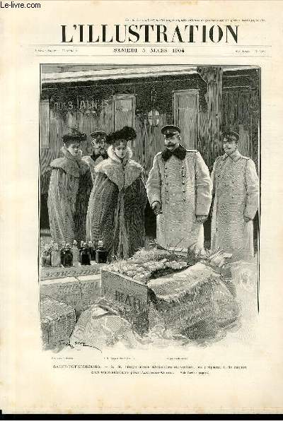 L'ILLUSTRATION JOURNAL UNIVERSEL N 3184 - Gravures: Saint-Ptersbourg, S.M. l'impratrice Alexandra surveillant les prparatifs de dpard d'un train sanitaire pour l'Extrme-Orient par Scott - pour la patrie: les dames de la cour de Russie  l'ouvroir...