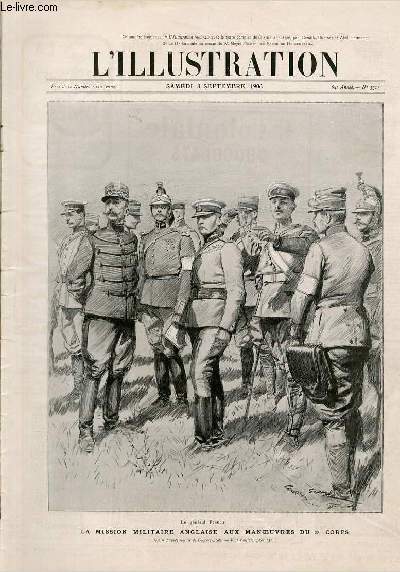 L'ILLUSTRATION JOURNAL UNIVERSEL N 3315 - Gravures: la mission militaire anglaise aux manoeuvres du 2e corps par Scott - le ministre de la guerre aux manoeuvres (photo de Lon Bouet) - les plus terribles destruction qui ait jamais ete produite par...