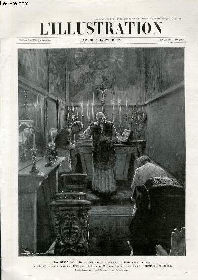 L'ILLUSTRATION JOURNAL UNIVERSEL N 3332 - Gravures: la sparation, Mgr Richard, archevque de Paris, disant sa messe,  7 heures du matin, dans une troite pice de l'hotel de M.Denys Cochin par Simont - l'entre du foyer de la danse par Simont...