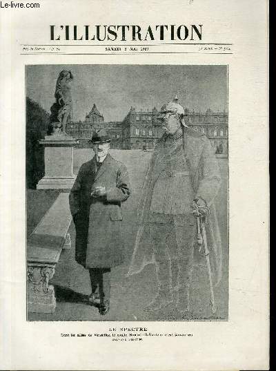 L'ILLUSTRATION JOURNAL UNIVERSEL N 3974 - Le spectre, dans les alles de Versailles, le conte Brockdorff-Rantzau n'est jamais seul, dessin de L.Sabattier.