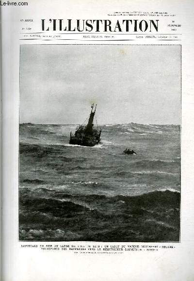 L'ILLUSTRATION JOURNAL UNIVERSEL N 4529 - Sauvetage en mer au large de l'ile de Sein: un canot du vapeur dsempar 