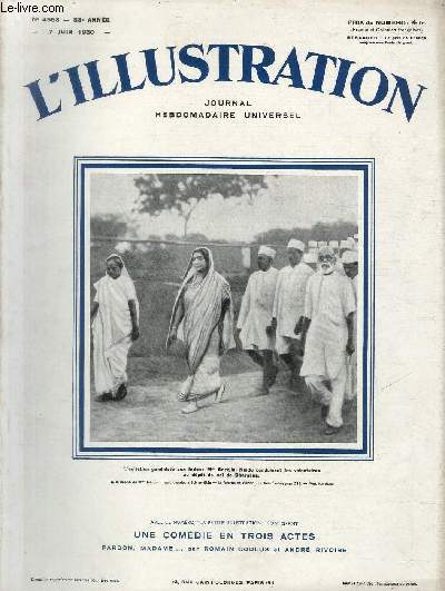 L'ILLUSTRATION JOURNAL UNIVERSEL N 4553 - L'agitation gandhiste aux Indes: Mme Sarojini Naidu conduisant les volontaires au dpot de sel de Dharsana - S.Em. Le Cardinal Luon, dans les jardins de l'Archevch,  Reims.
