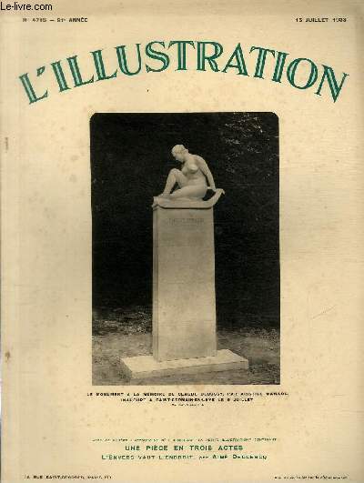 L'ILLUSTRATION JOURNAL UNIVERSEL N 4715 - Le monument  la mmoire de Claude Debussy, par Aristide Maillol, inaugur  Saint-Germain-en-Laye le 9 juillet.