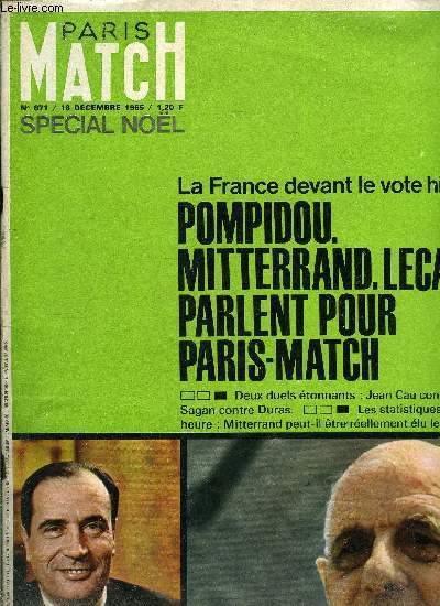 PARIS MATCH N 871 - Mikoyan se lve, c'est la surprise, il dmissionne, La France devant le vote historique, Trois hommes parlent pour match, Pompidou, Mitterrand, Lecanuet, Comment les gaullistes se mobilisent, Ou iront les voix des battus ?, Du cot