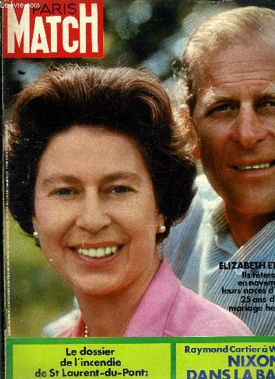PARIS MATCH N 1226 - Malraux le voyageur immobile, La photo des noces d'argent d'Elizabeth, L'aviation marocaine au banc des accuss, Vainqueur, Nixon sera dur avec l'Europe par Raymond Cartier, Le dossier de l'incendie de Saint Laurent du Pont