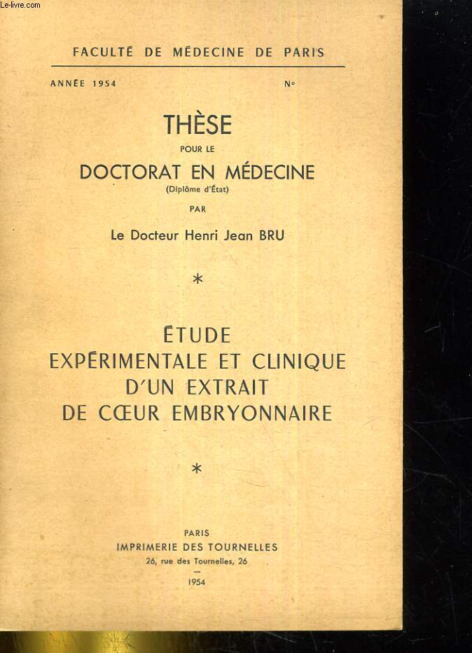 Etude exprimentale et clinique d'un extrait de coeur embryonnaire