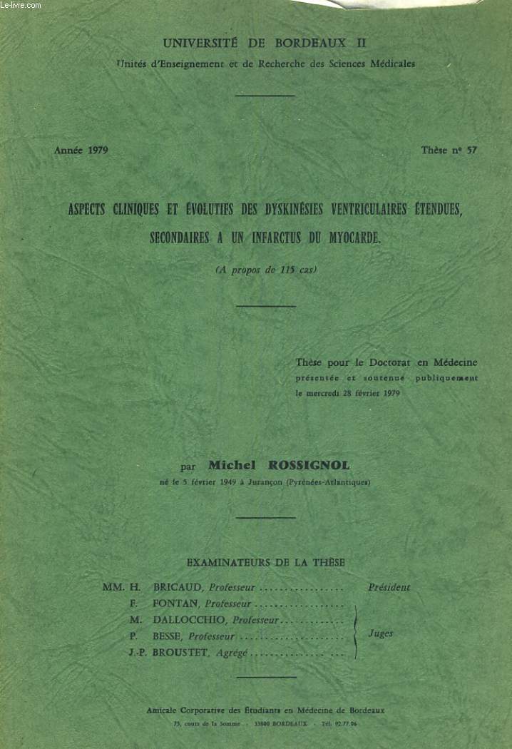 Aspect cliniques et evolutifs des dyskinsies ventriculaires etendues secondaires  un infractus du myocarde