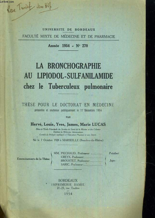 La bronchographie au lipiodol sulfamide chez le tuberculeux pulmonaire