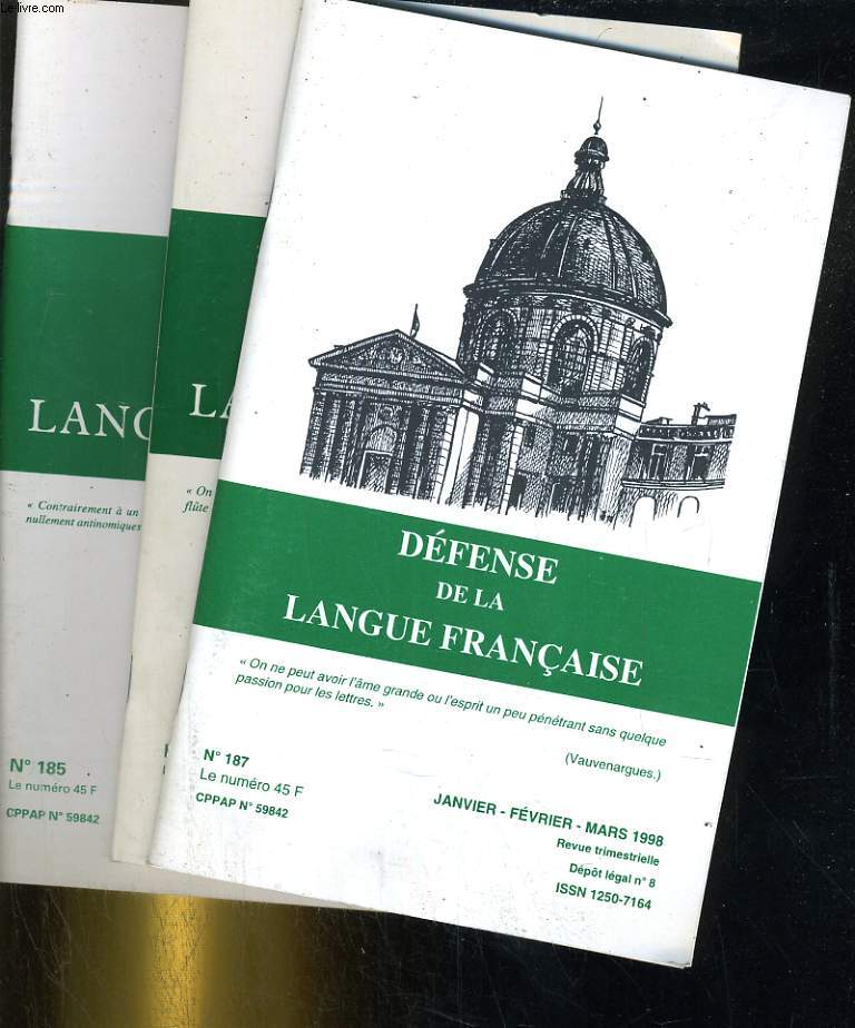 Lot de 3 numros de Dfense de la langue franaise n183, 185, 187