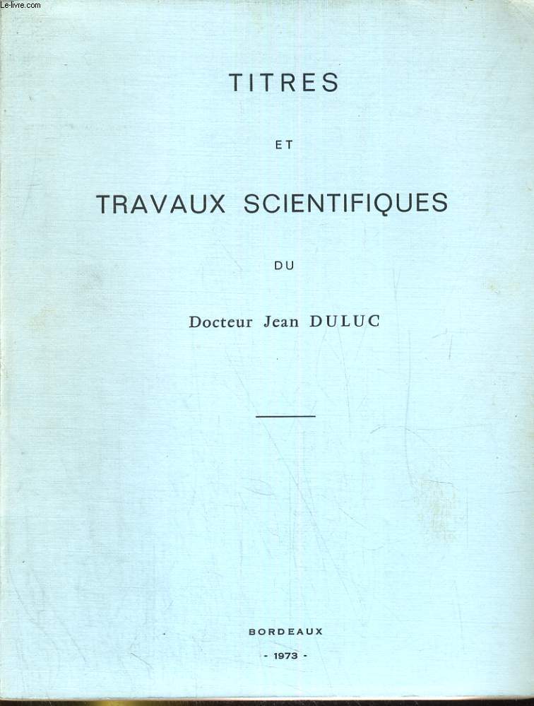 Titres et travaux scientifiques