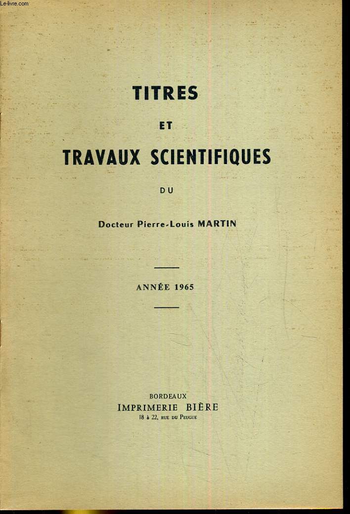 Titres et travaux scientifiques.