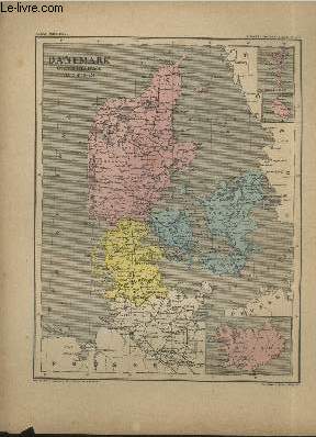 Carte du Danemark, de l'Isalnde, des les Fro et de l'le Bornholm