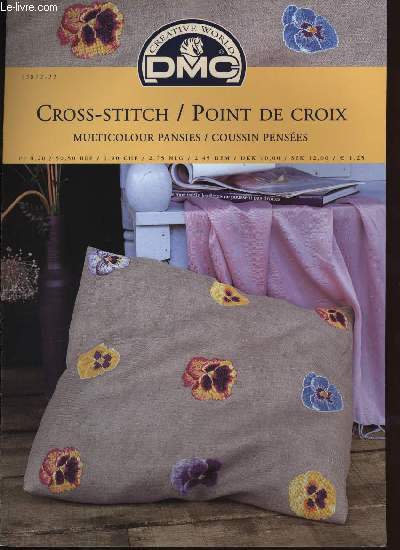 CROSS-STITCH / POINT DE CROIX multicolors pansies / coussin penses