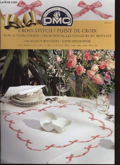 CROSS-STITCH / POINT DE CROIX tablecloth with bows / nappe enrubanne