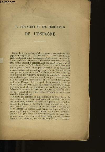 LA SITUATION ET LES PROBLEMES DE L'ESPAGNE.