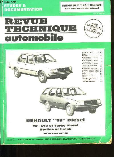 REVUE TECHNIQUE AUTOMOBILE. RENAULT 18 DIESEL.