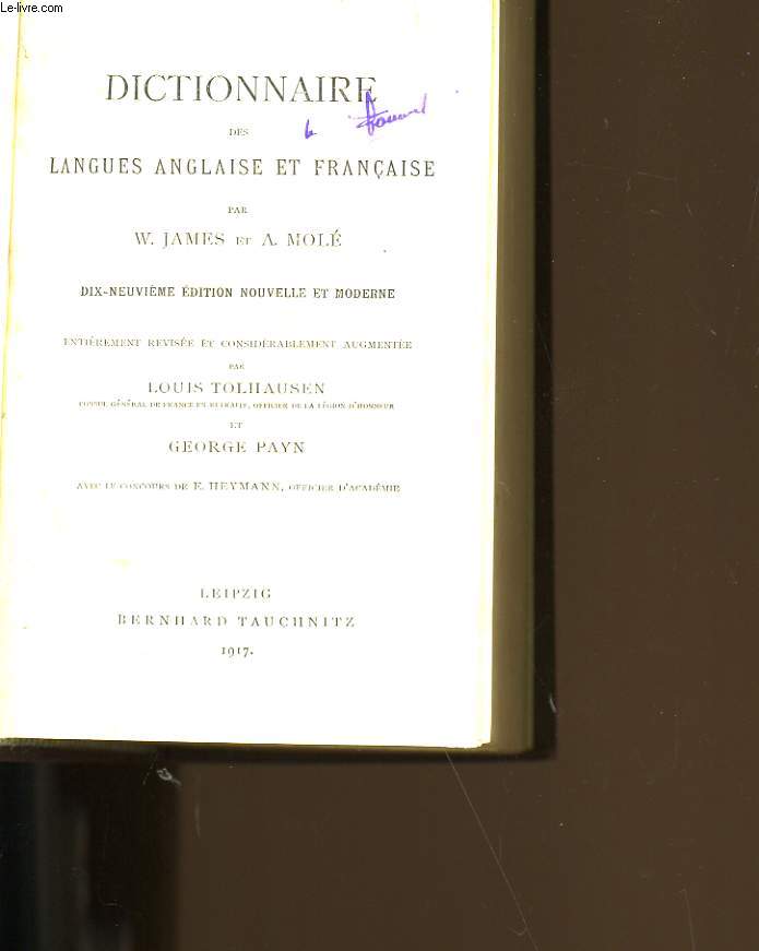 DICTIONNAIRE DES LANGUES ANGLAISE ET FRANCAISE.