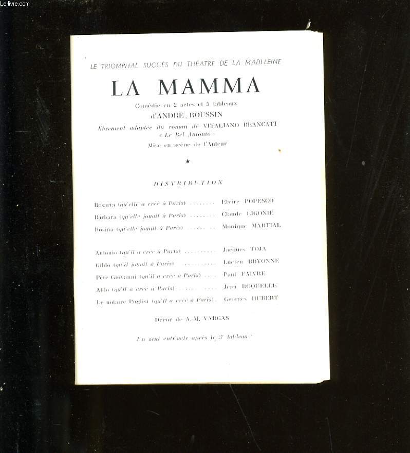 PROGRAMME DE THEATRE GALAS KARSENTY. LA MAMA.