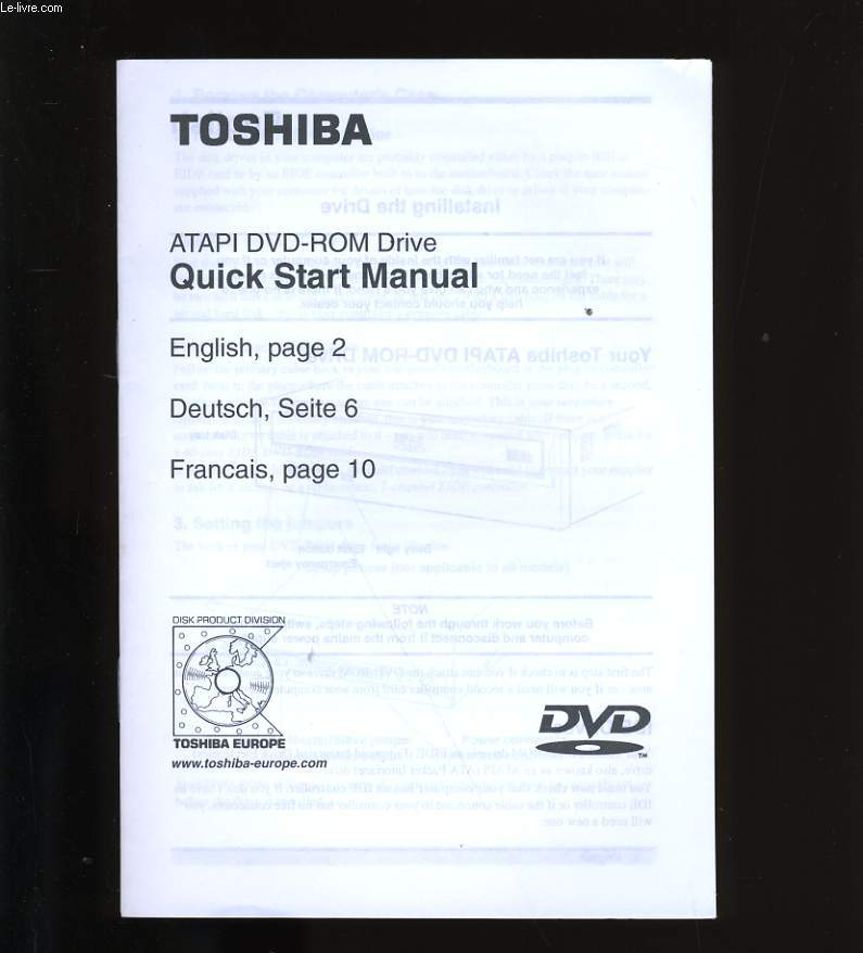 TOSHIBA. ATAPI DVD-ROM DRIVE. QUICK START MANUAL. / MODE D'EMPLOI.