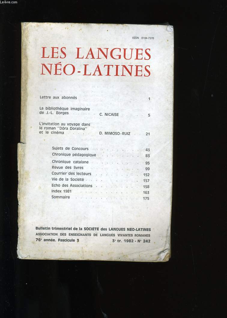 LES LANGUES NEO-LATINES III. N242.