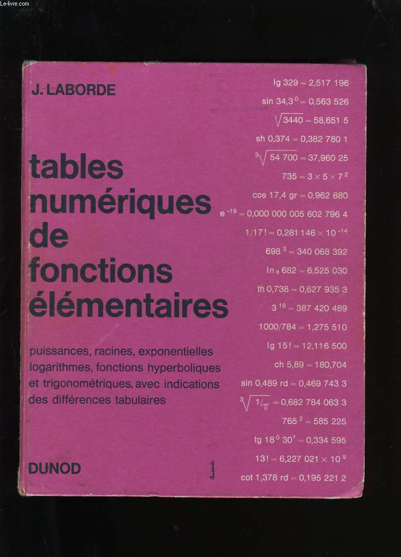 TABLES NUMERIQUES DE FONCTIONS ELEMENTAIRES.