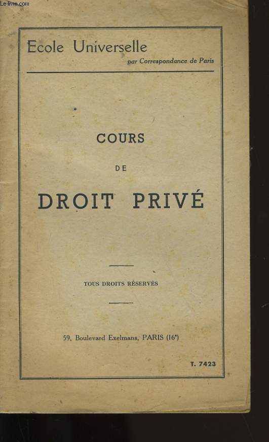 COURS DE DROIT PRIVE.