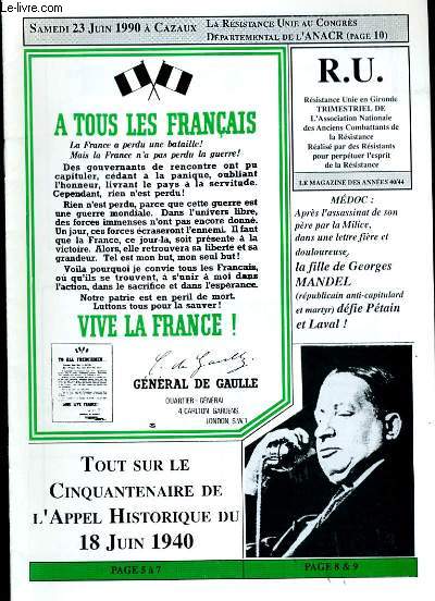 RESISTANCE UNIE EN GIRONDE. LE MAGAZINE DES ANNEES 40 - 44.