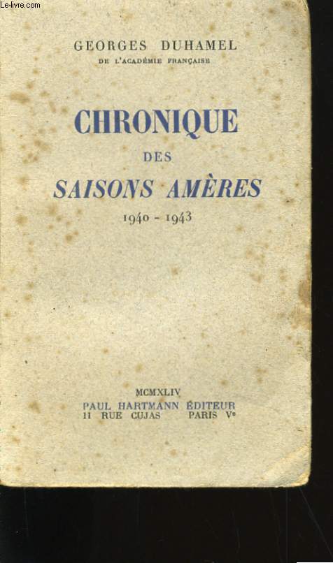 CHRONIQUE DES SAISONS AMERES.