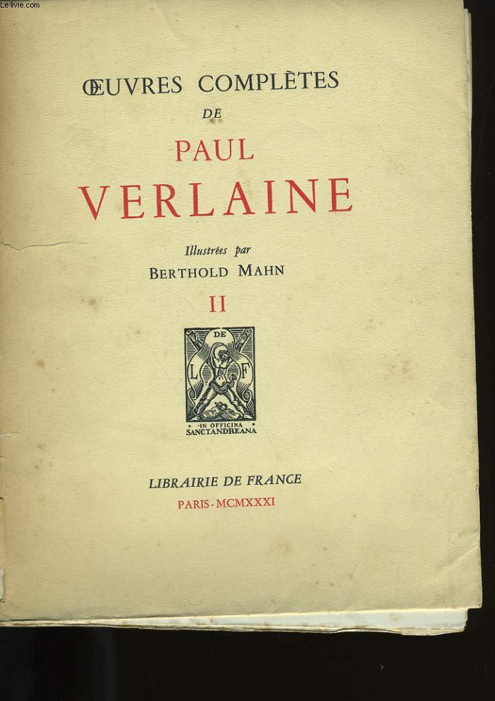 OEUVRES COMPLETES DE PAUL VERLAINE. TOME 2.