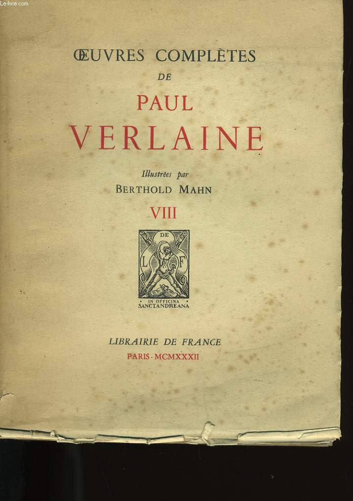 OEUVRES COMPLETES DE PAUL VERLAINE. TOME 8.