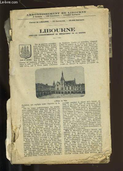 EXTRAIT DE L'ANNUAIRE DE LA GIRONDE. LIBOURNE. SON ARRONDISMENTS ET SES GRANDS VINS.