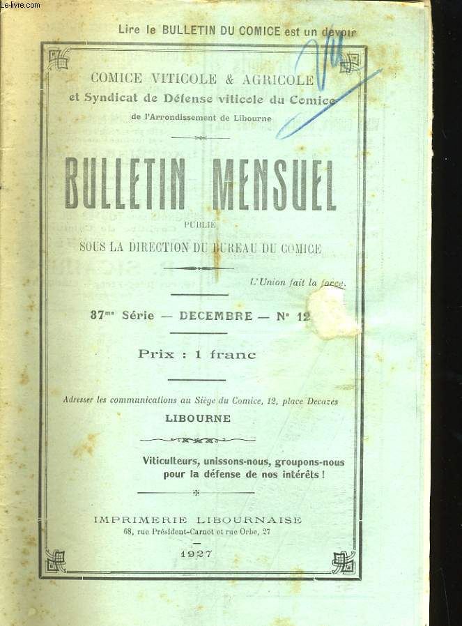 BULLETIN MENSUEL - 37EME SERIE - DECEMBRE - N12