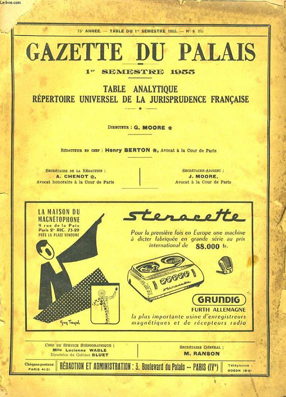 GAZETTE DU PALAIS - 75EME ANNEE - N6 BIS