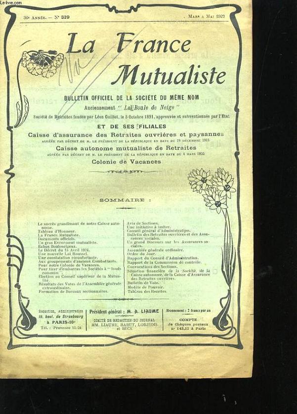 LA FRANCE MUTUALISTE 36EME ANNEE N829