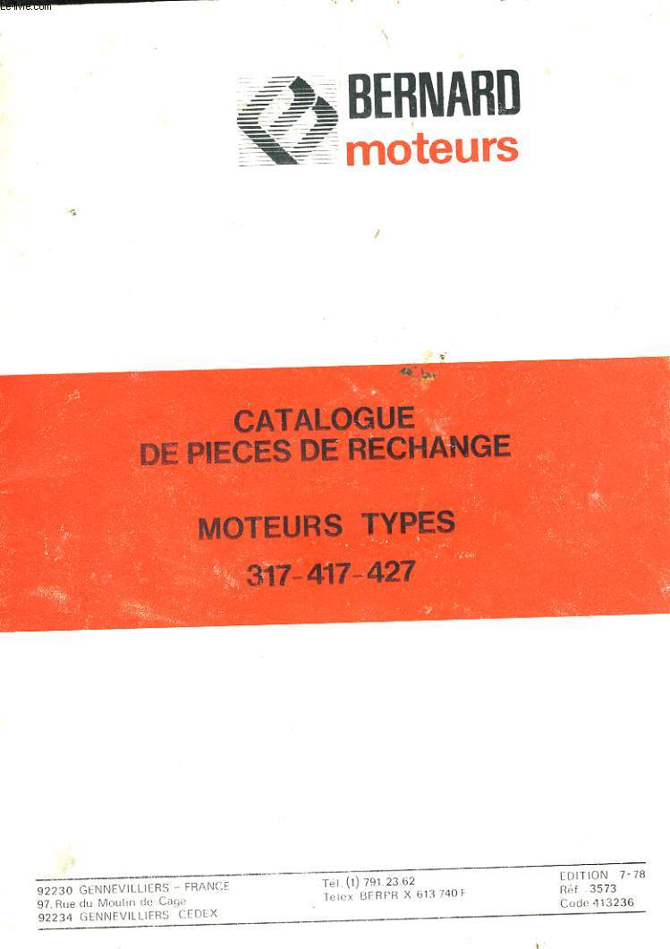 CATALOGUE DE PIECES DE RECHANGE MOTEURS TYPES 317 - 417 - 427