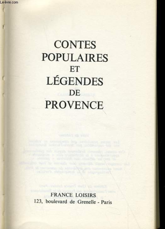 CONTES POPULAIRES ET LEGENDES DE PROVENCE