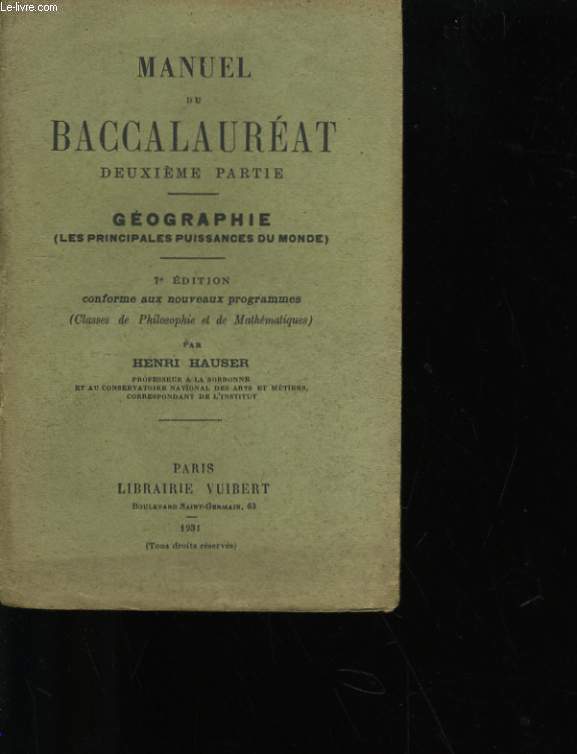 MANUEL DU BACCALAUREAT - DEUXIEME PARTIE - GEOGRAPHIE (LES PRINCIPALES PUISSANCE DU MONDE)